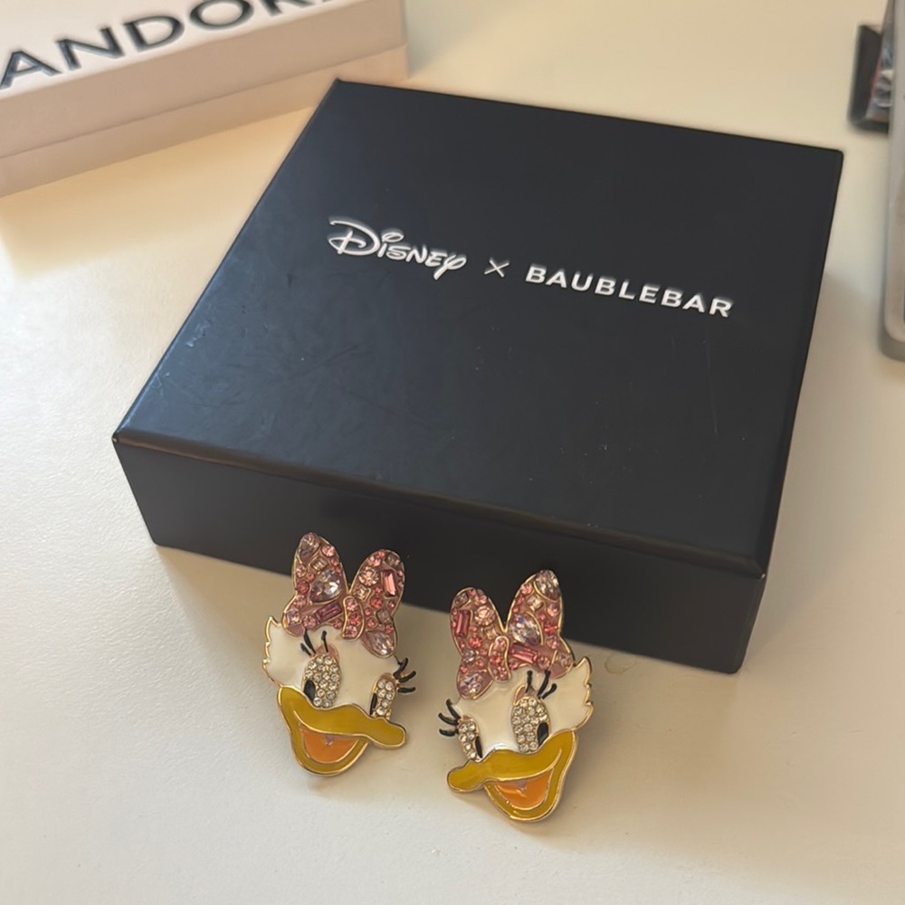 BaubleBar Pink and Yellow Daisy Duck Earrings